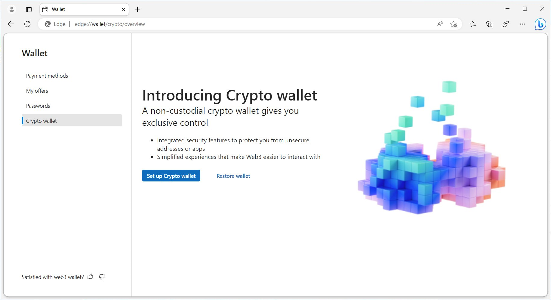 Cryptocurrency welcome screen Microsoft Edge