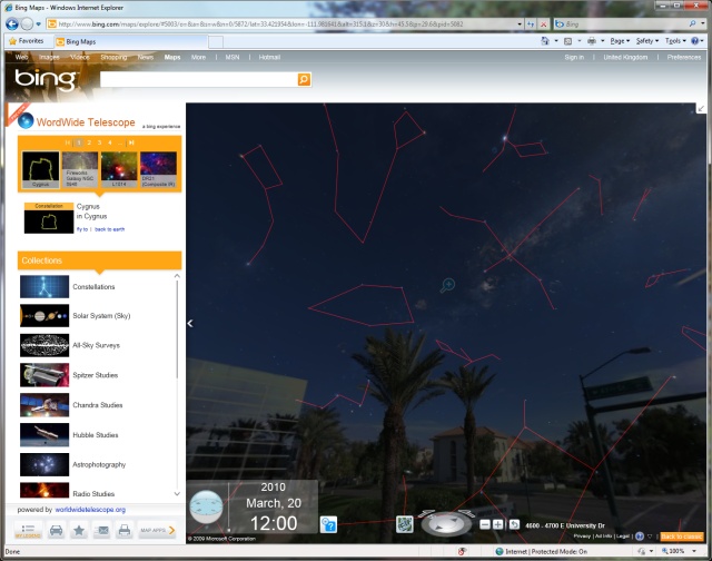 Bing Maps running WorldWide Telescope app