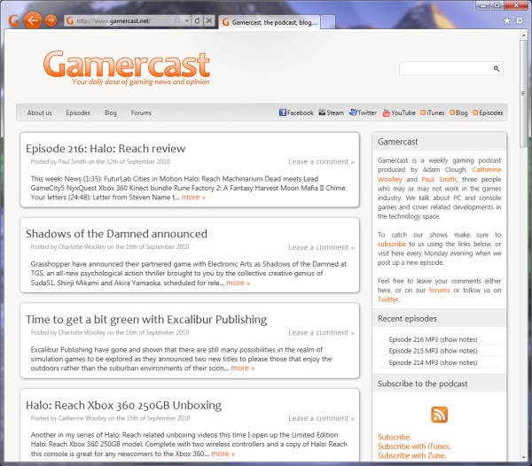 Gamercast as shown in IE9