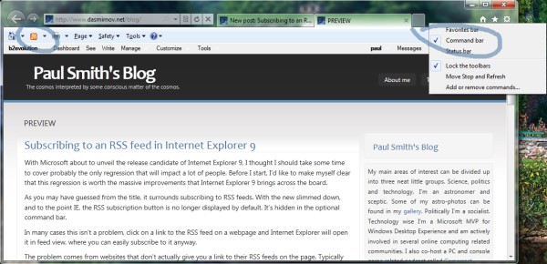 Subscribing to an RSS feed in Internet Explorer 9