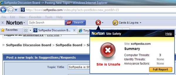 Norton browser toolbar running in Internet Explorer 8