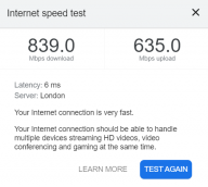 Google speed test results