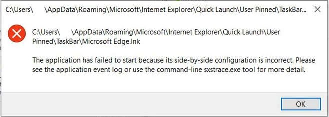 Edge has failed to start because its side-by-side configuration is incomplete