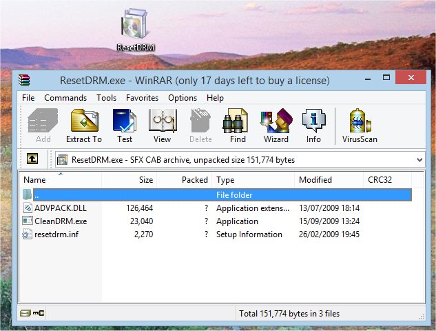 ResetDRM.exe open in WinRAR