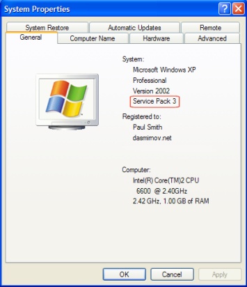 Windows XP System Properties